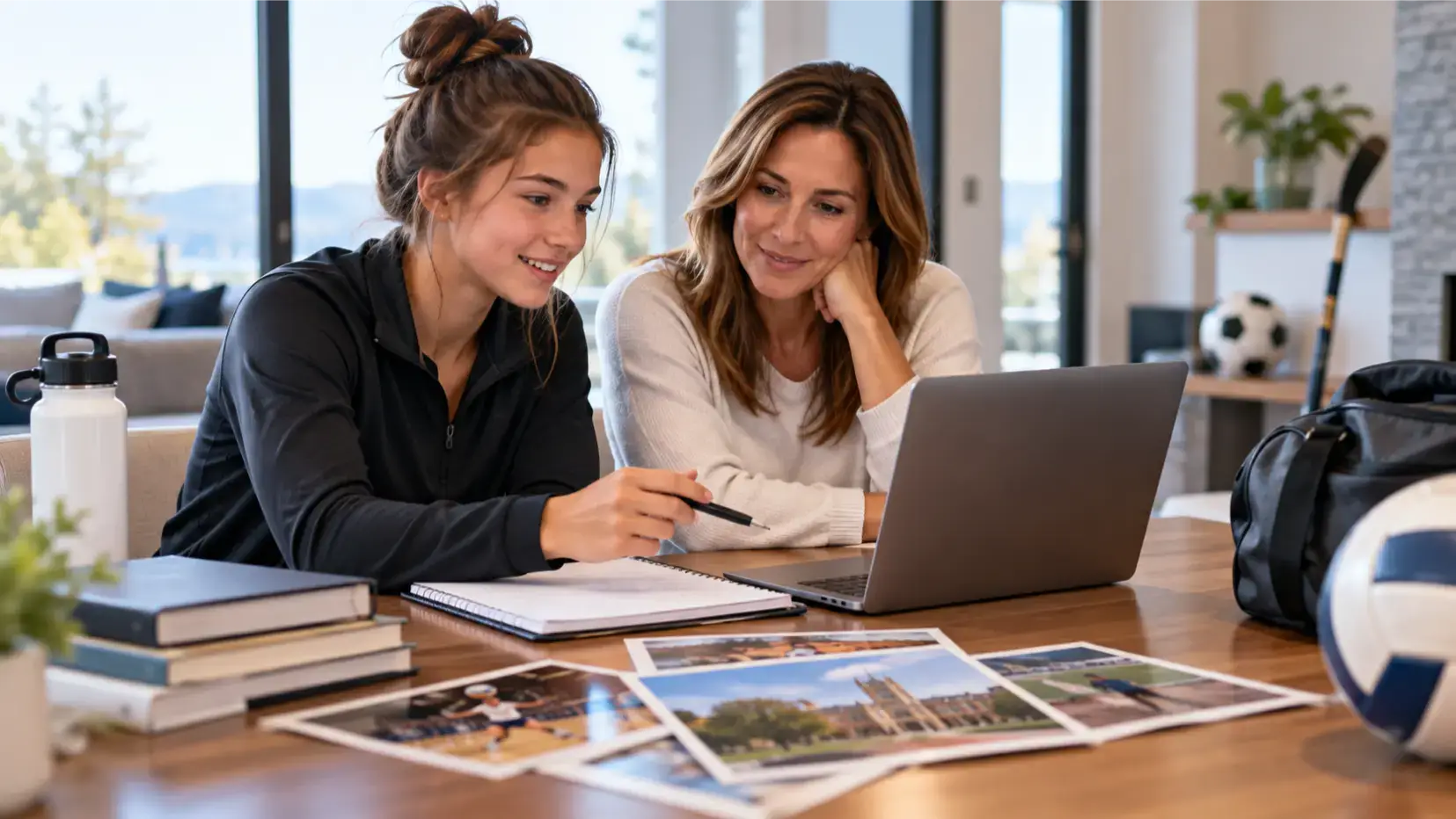 Canadian student-athlete reviewing college recruiting steps with a parent