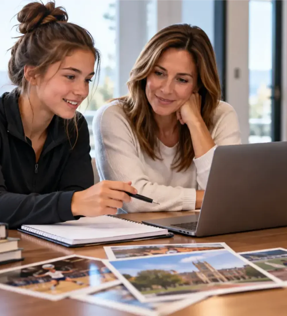 Canadian student-athlete reviewing college recruiting steps with a parent